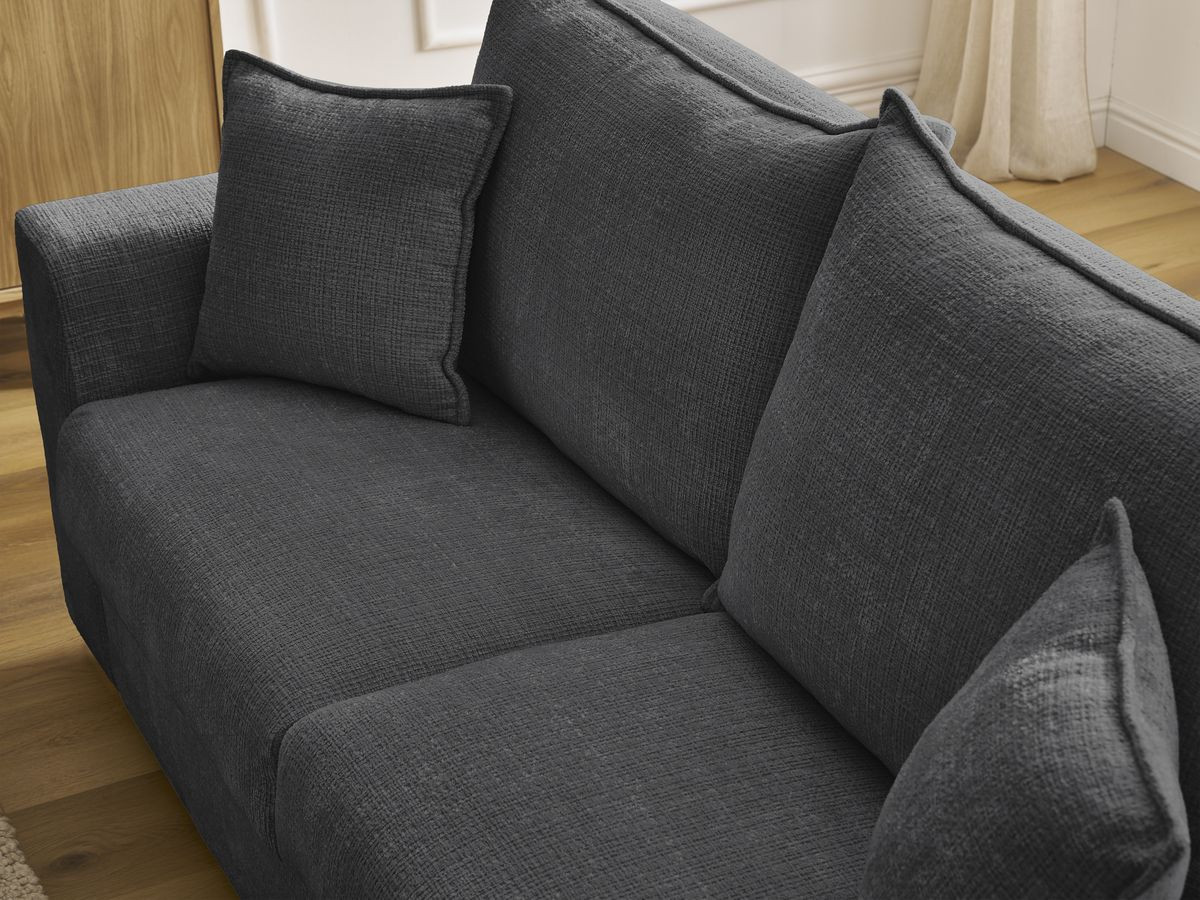 Bobochic Augustin Schlafsofa 3-Sitzer Strukturstoff Schwarz, Liegefläche 160 × 200 cm