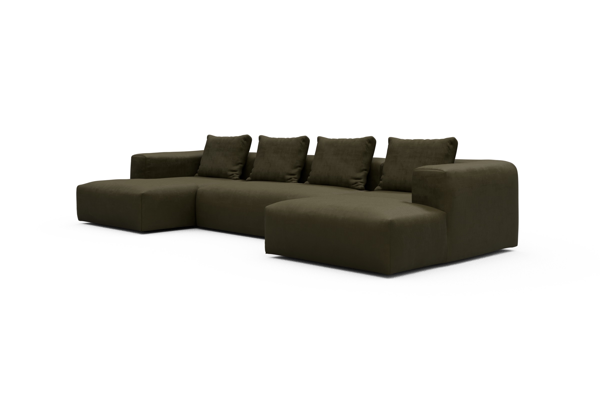 Wohnlandschaft Fred mit 2-Sitzer und Chaiselongue beidseitig Cordufine-Pine-Green