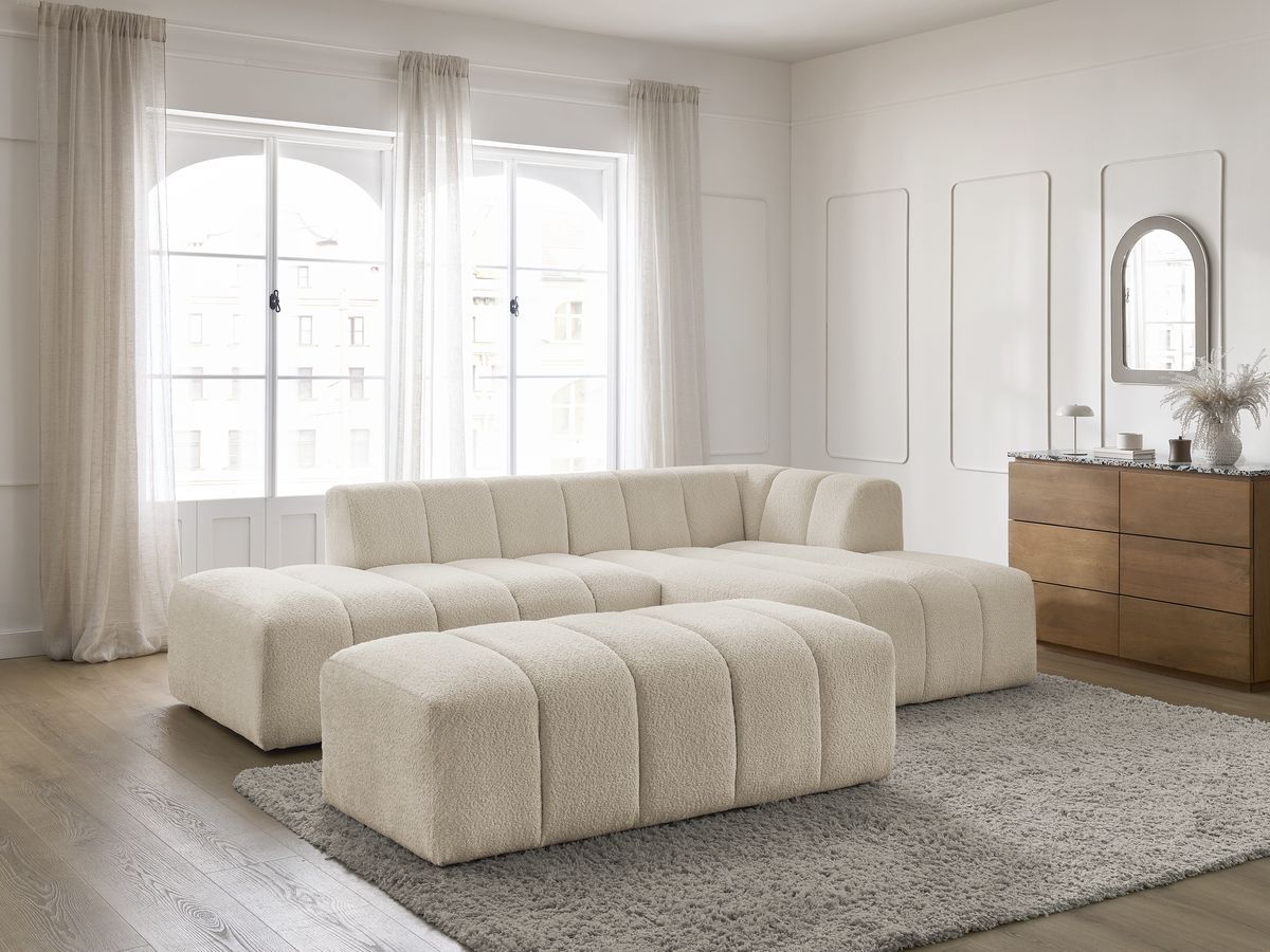 Bobochic Annecy Ecksofa mit Pouf Bouclé-Stoff Beige Ecke rechts