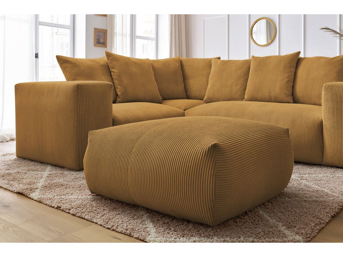 Bobochic Voltaire Ecksofa mit Pouf 268 × 214 cm Cordsamt Gelb Ecke links