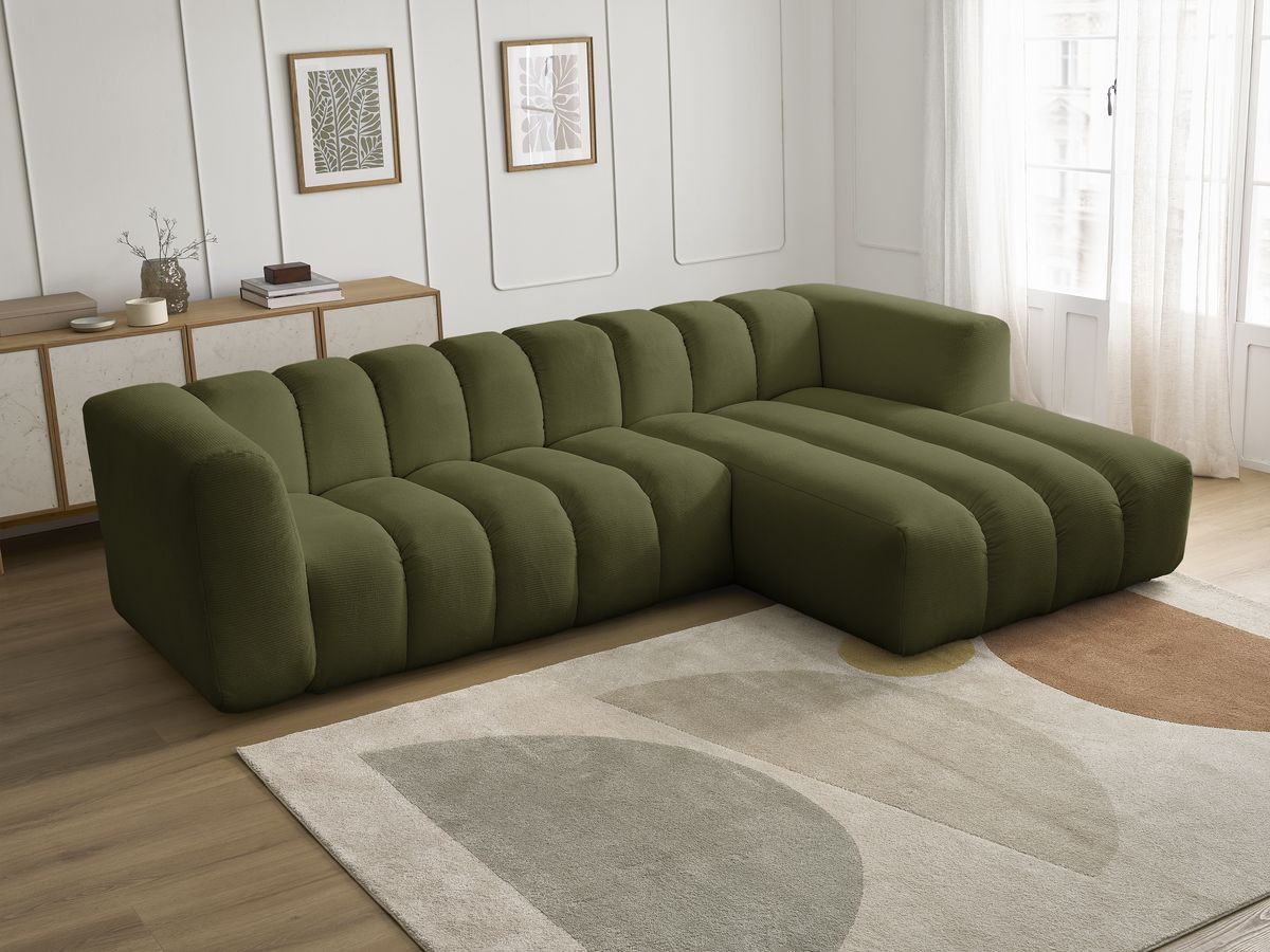 Bobochic Talia Ecksofa Melange-Stoff Grün Ecke rechts
