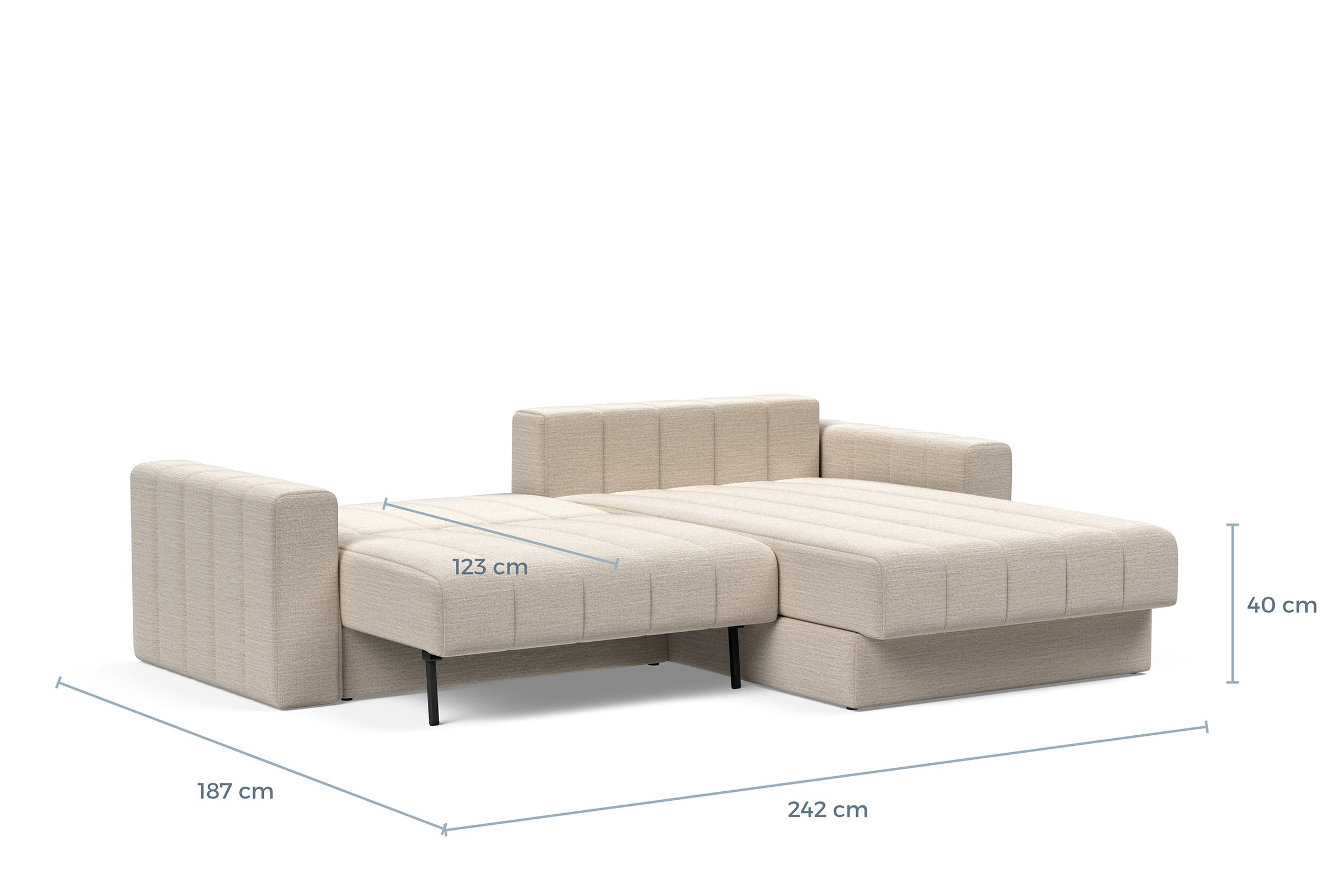 Schlafsofa Akello mit Chaiselongue und Armlehnen