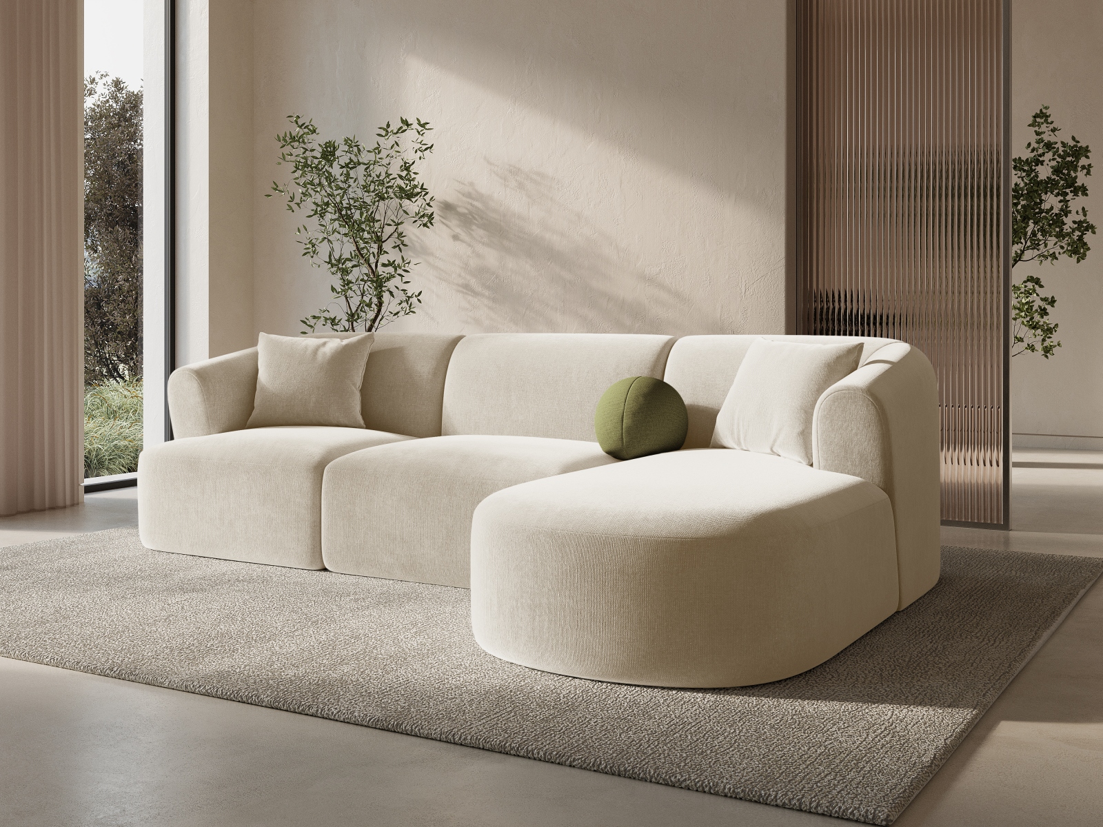 Cosmopolitan Design Ecksofa Campi 4-Sitzer Samt Vogue Helles Beige Rechts