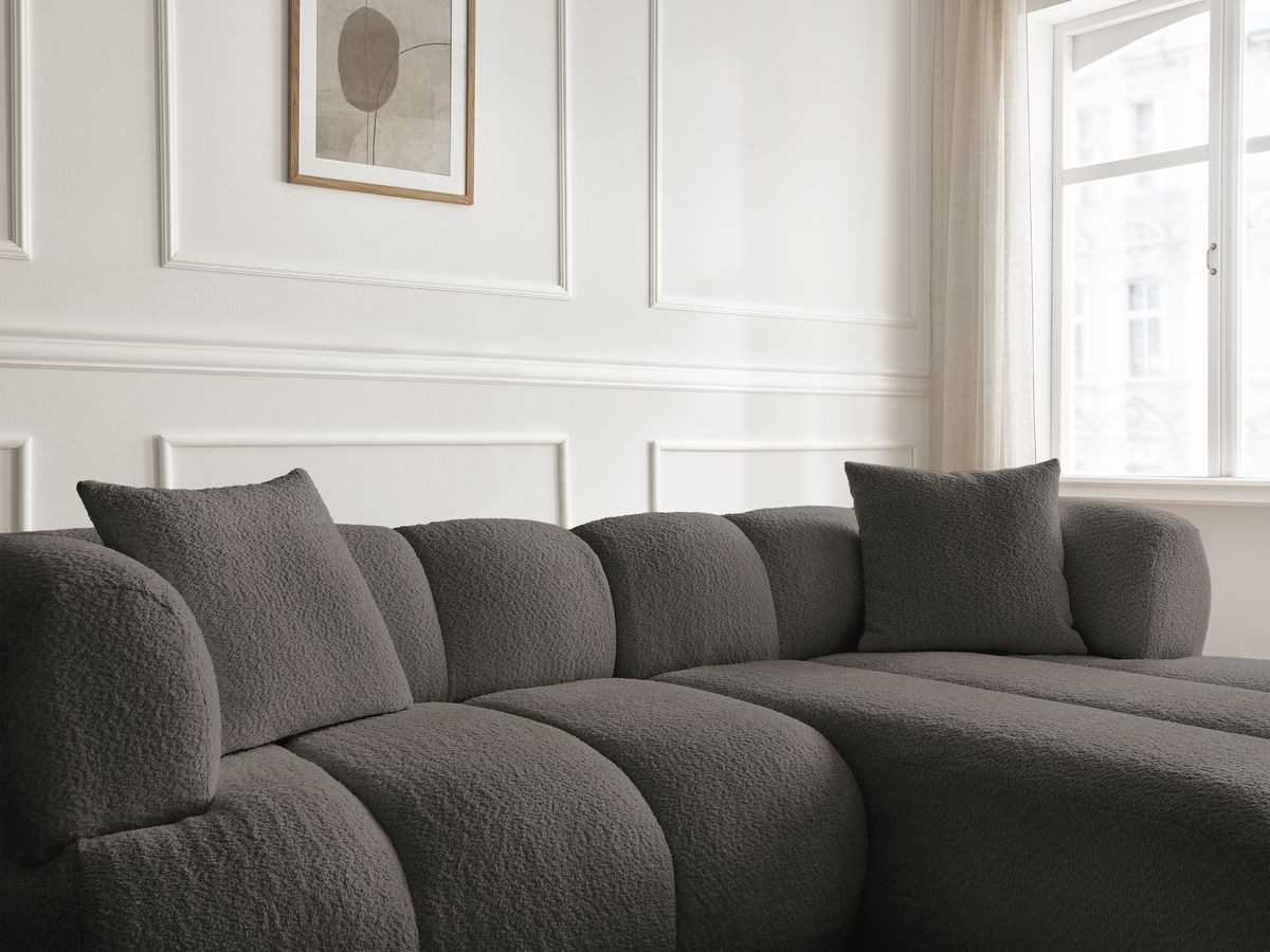 Bobochic Pamira Ecksofa mit Pouf Bouclé-Stoff Braun Ecke rechts