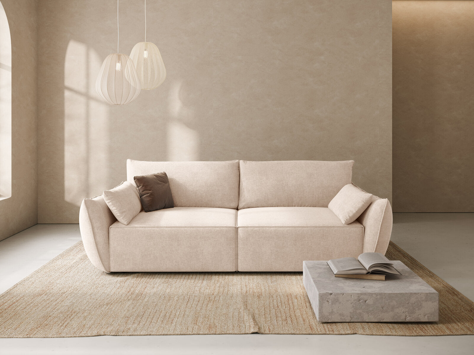 Micadoni Kaelle Sofa Mit Bettfunktion Und Stauraum Chenille Over The Horizon Beige