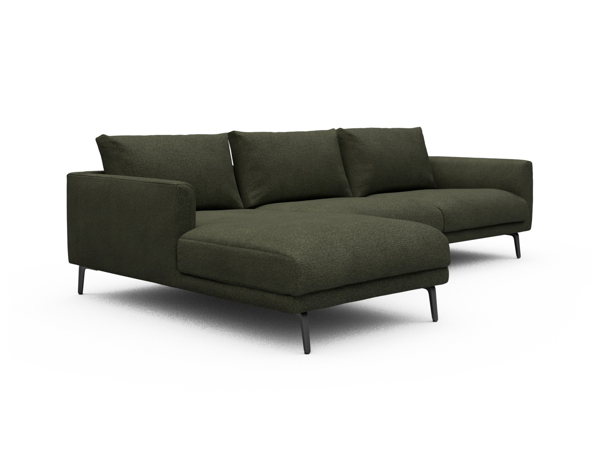 Skandi Home Ecksofa Karl Chaiselongue links mit 2,5-Sitzer Boucle-Forest-Green moebelfaktor