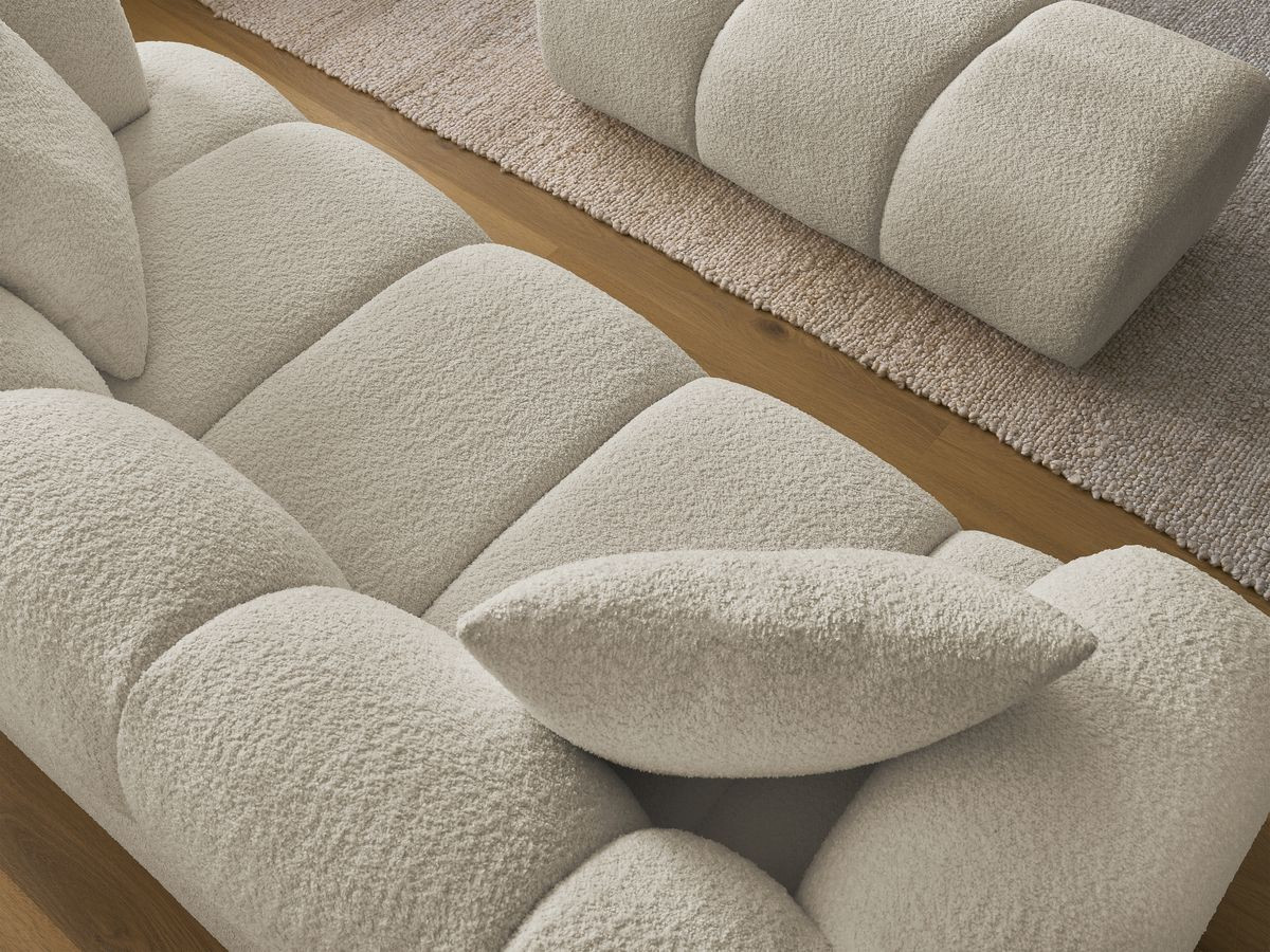 Bobochic Pamira Sofa 2-Sitzer mit Pouf Bouclé-Stoff Beige