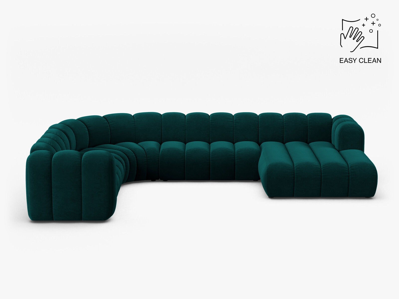 Micadoni Modulares Panorama Ecksofa Lupine 6-Sitzer Links Samt Venus Dunkel Petrol