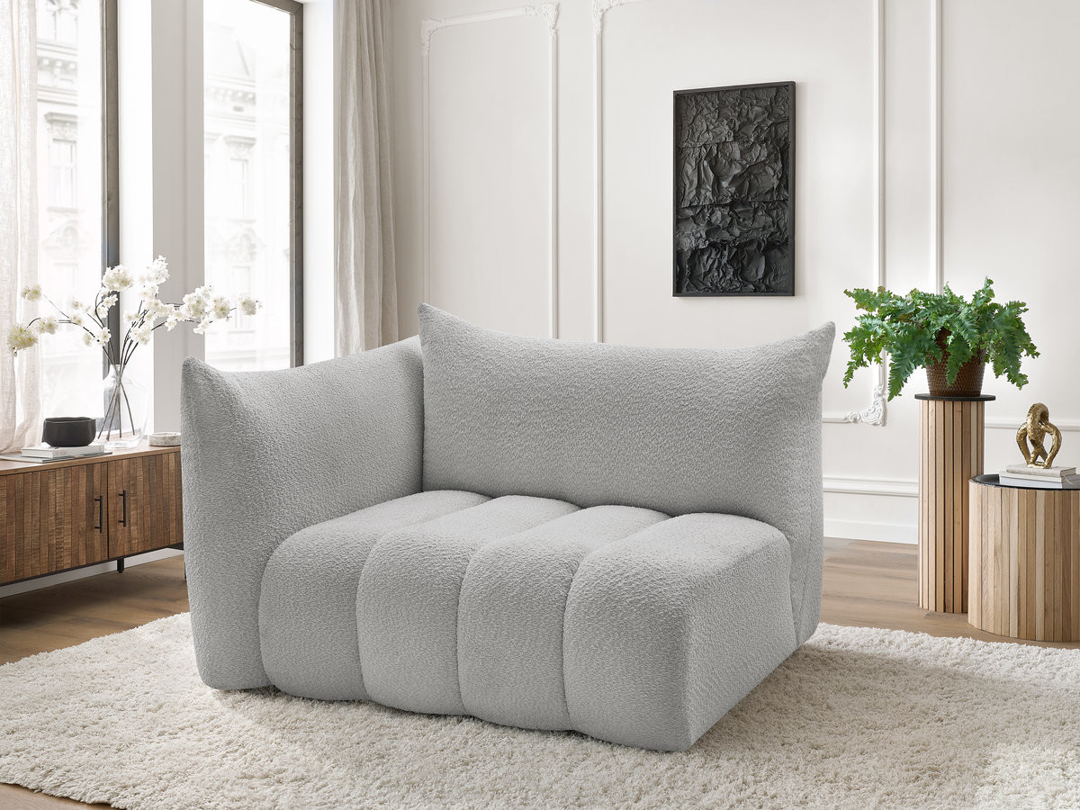 Bobochic Azra Sofamodul 2-Sitzer 143 × 112 cm Bouclé-Stoff Hellgrau Ecke links