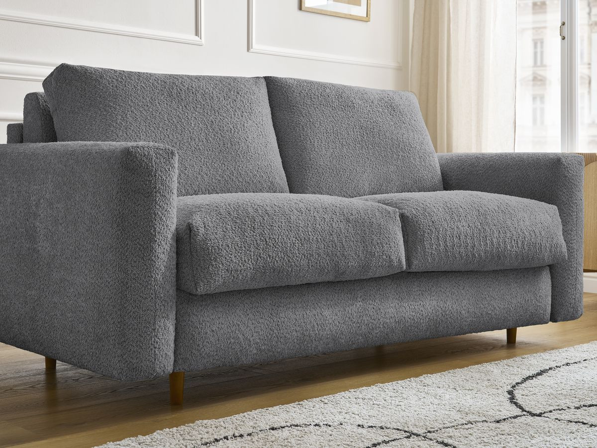 Bobochic Cocoone Schlafsofa 3-Sitzer Bouclé-Stoff Dunkelgrau, Liegefläche 140 × 200 cm