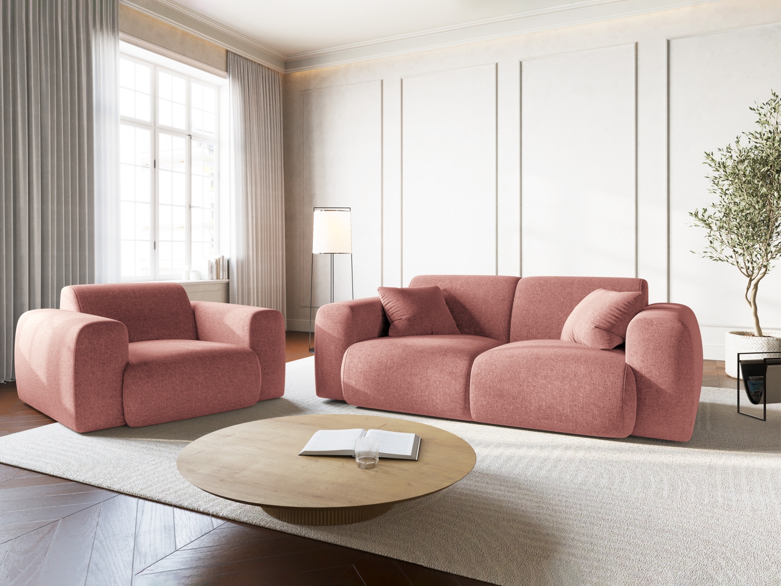 Cosmopolitan Design Sofa Nolio 2-Sitzer Chenille Haga Rosa