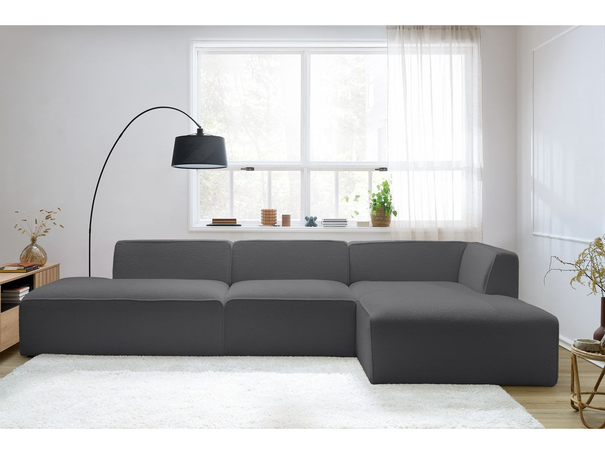 Bobochic Megeve Ecksofa mit Pouf Bouclé-Stoff Dunkelgrau Ecke rechts
