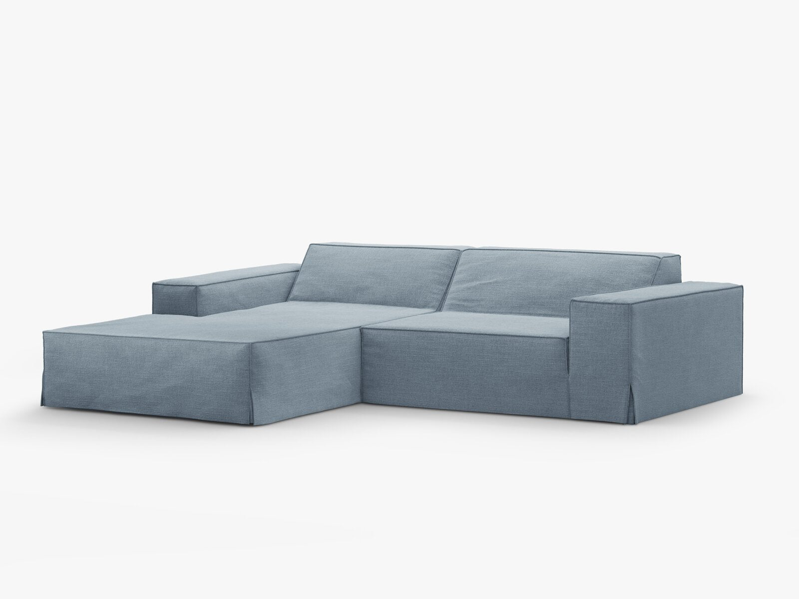Micadoni Ecksofa Jodie 3-Sitzer Links Strukturierter Stoff Lins Gedämpftes Blau