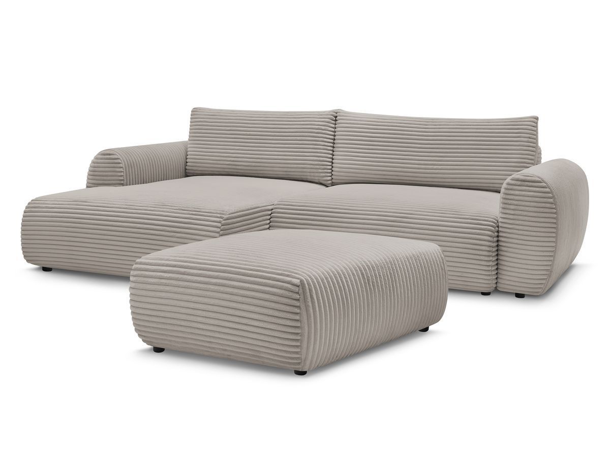 Bobochic Lucien Ecksofa mit Schlaffunktion und Bettkasten und Pouf 314 × 167 cm Breitcord weich Taupe Ecke links