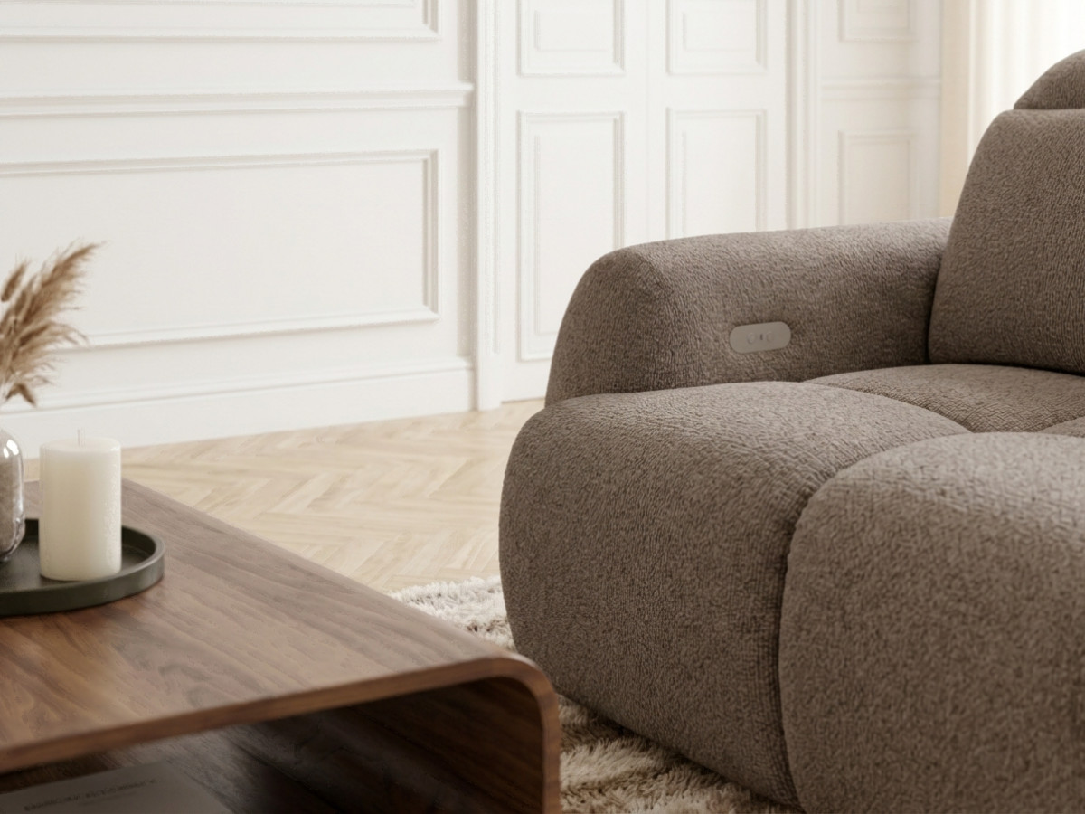 Bobochic Ruby Ecksofa mit Schlaffunktion und Bettkasten Chenille Braun Ecke rechts