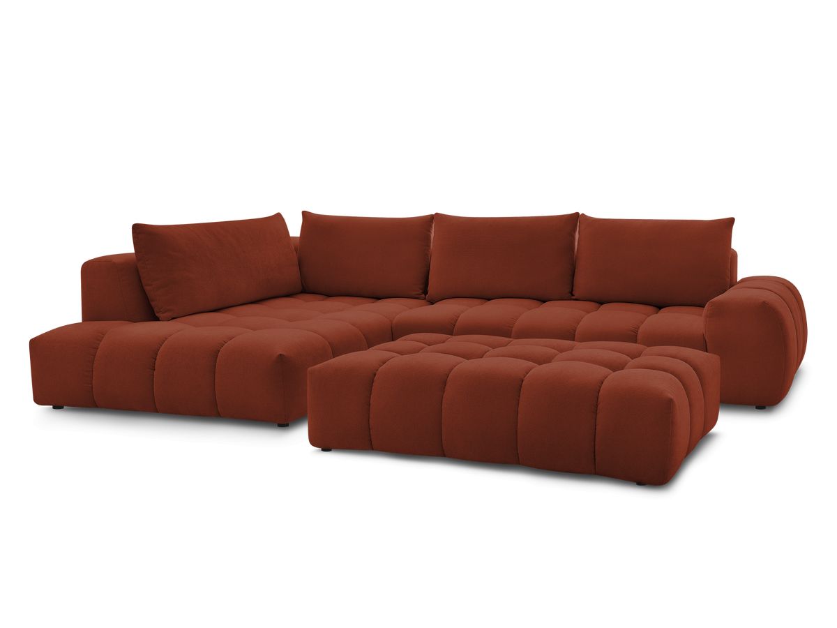 Bobochic Everest Ecksofa mit Schlaffunktion und Pouf, 4 Kissen Strukturstoff Orange Ecke links
