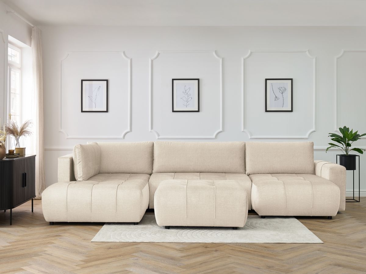 Bobochic Arsene Wohnlandschaft mit Pouf Samt Beige Ecke rechts