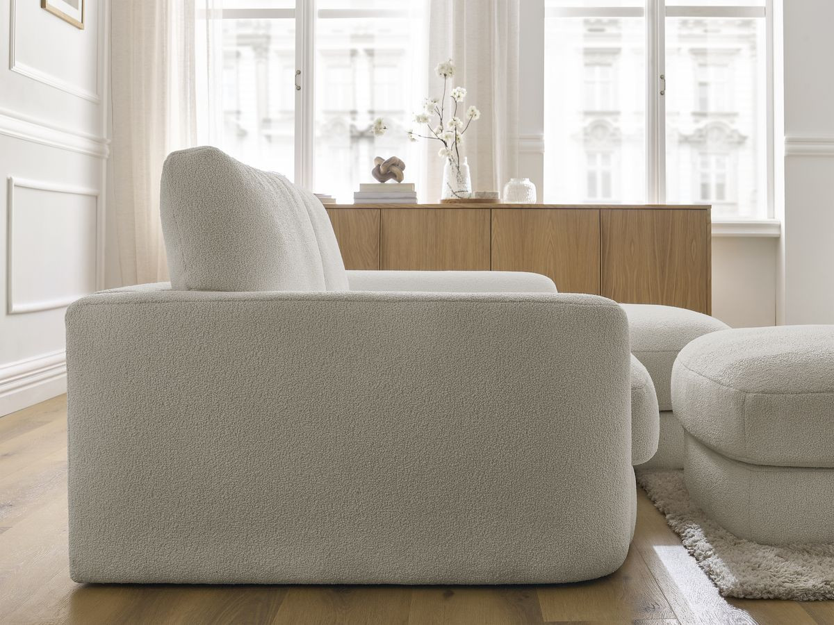 Bobochic Leonore Ecksofa mit Pouf Bouclé-Stoff Taupe Ecke rechts
