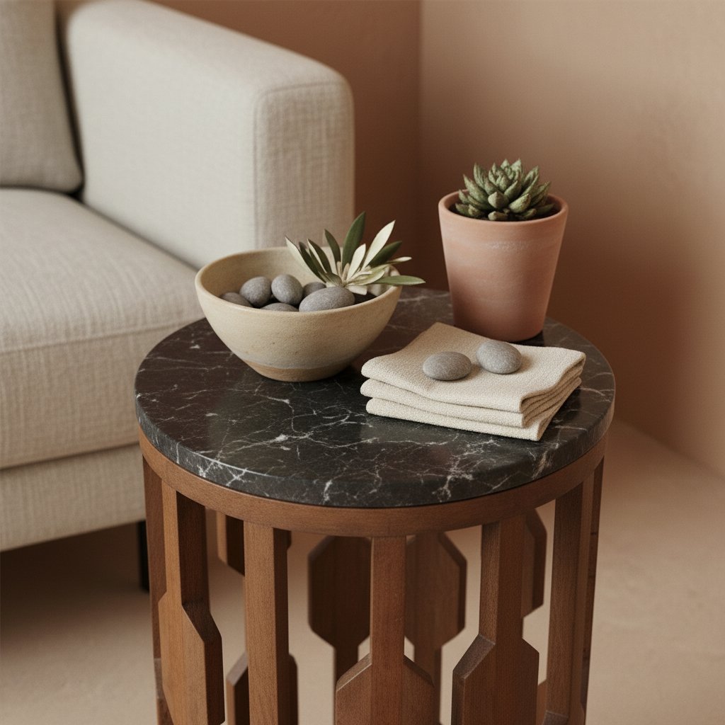 Raw Materials Lampung-Beistelltisch aus Marmor Schwarz