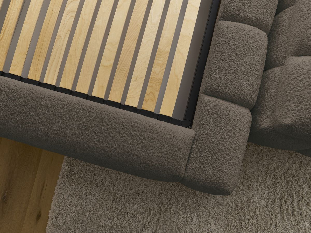 Bobochic Denali Polsterbett mit Bettkasten mit Bettbank Bouclé-Stoff Braun, Liegefläche 140 × 190 cm