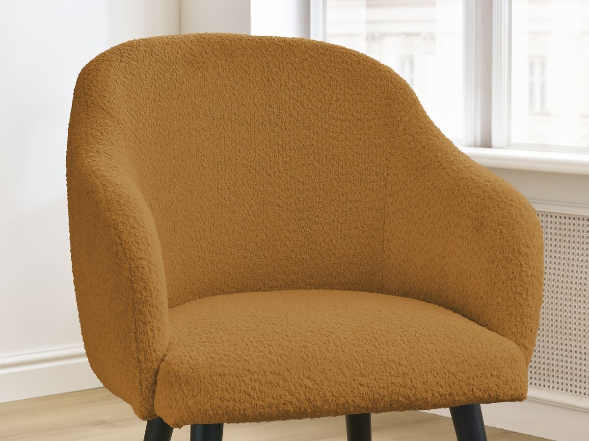 Bobochic Sophie Esszimmerstuhl 2er-Set mit skandinavischen Beinen, schwarz Bouclé-Stoff Gelb
