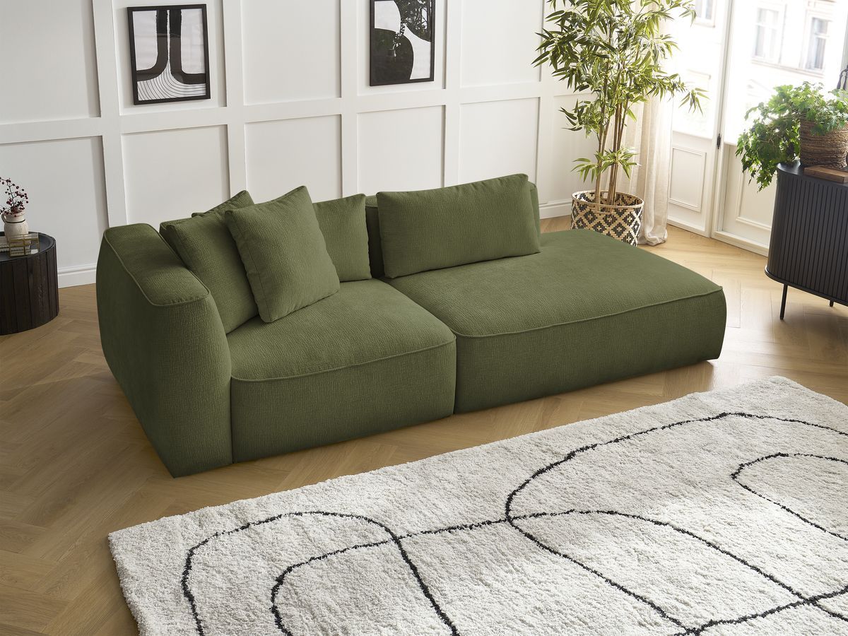 Bobochic Leopold Sofa 3-Sitzer Strukturstoff Dunkelgrün Armlehne links