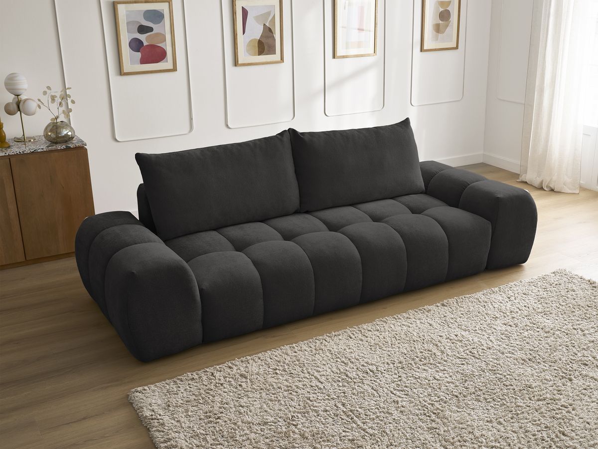 Bobochic Everest Sofa 3-Sitzer, 2 Kissen Strukturstoff Schwarz