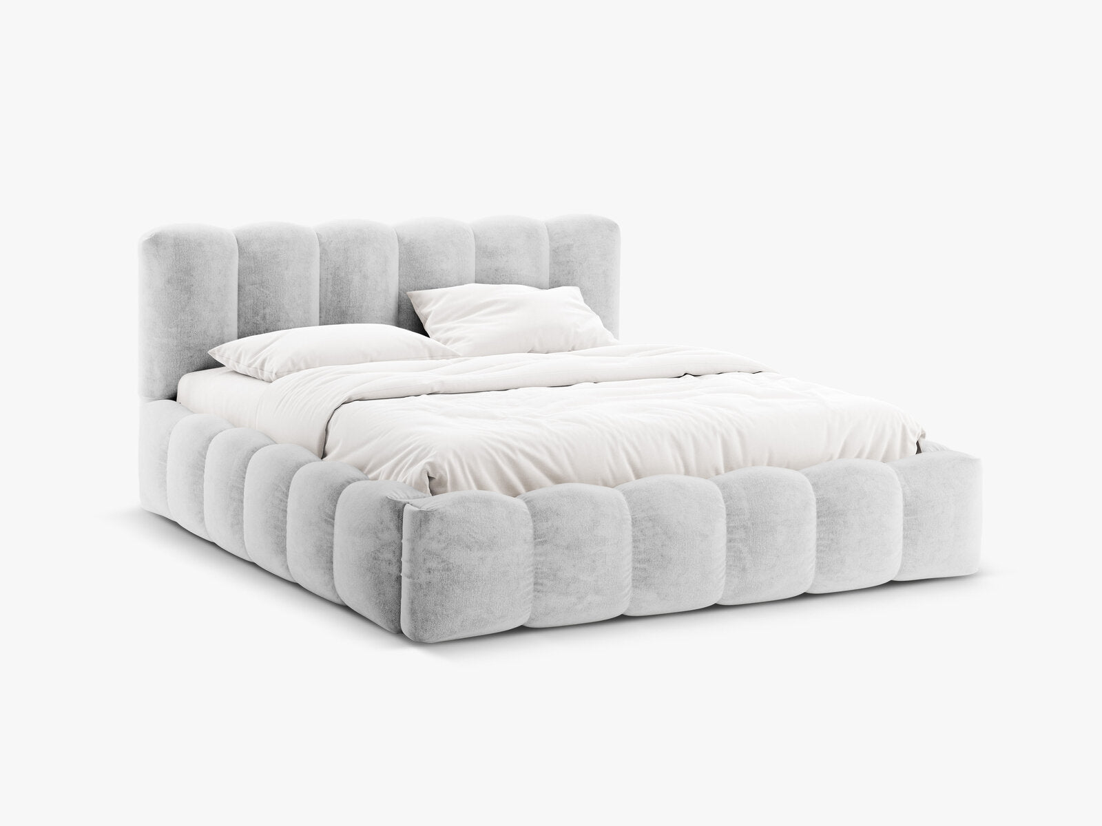 Micadoni Stauraumbett mit Kopfteil Lupine Chenille Loris Silber