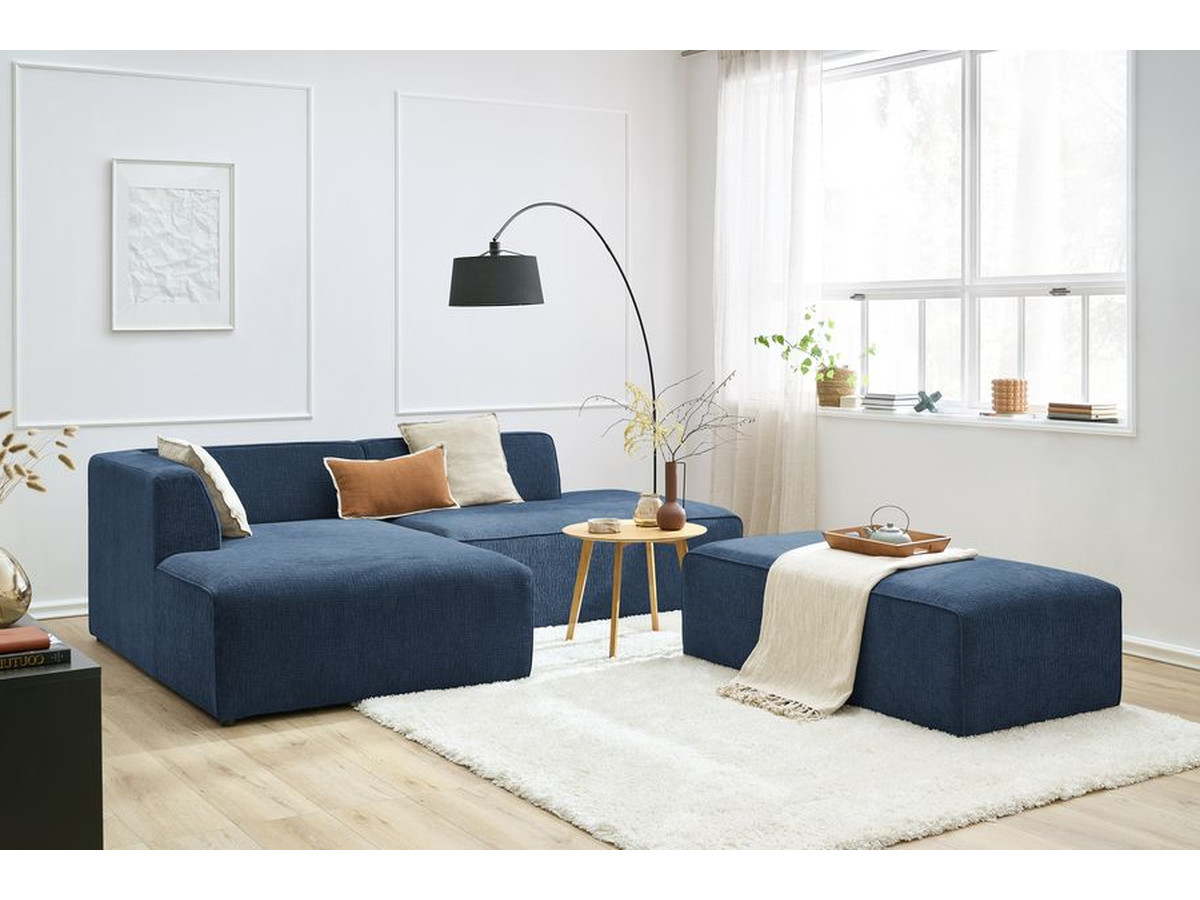 Bobochic Megeve Ecksofa mit Schlaffunktion und Pouf Strukturstoff Dunkelblau Ecke links