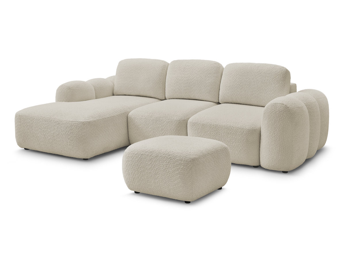 Bobochic Montaigne Ecksofa mit Schlaffunktion und Bettkasten und Pouf 276 × 164 cm Bouclé-Stoff Beige Ecke links