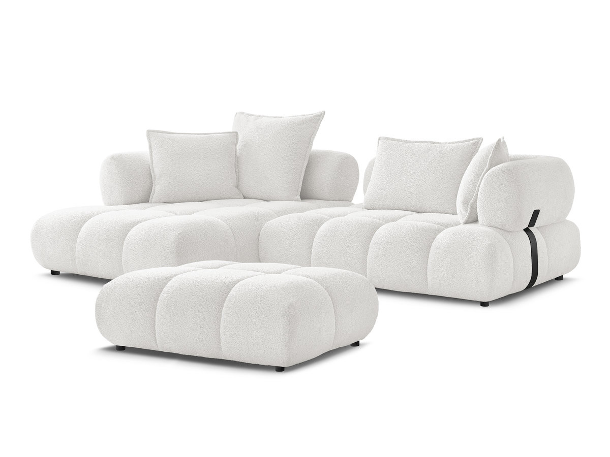 Bobochic Alya Ecksofa mit Pouf Bouclé-Stoff Weiß Ecke links