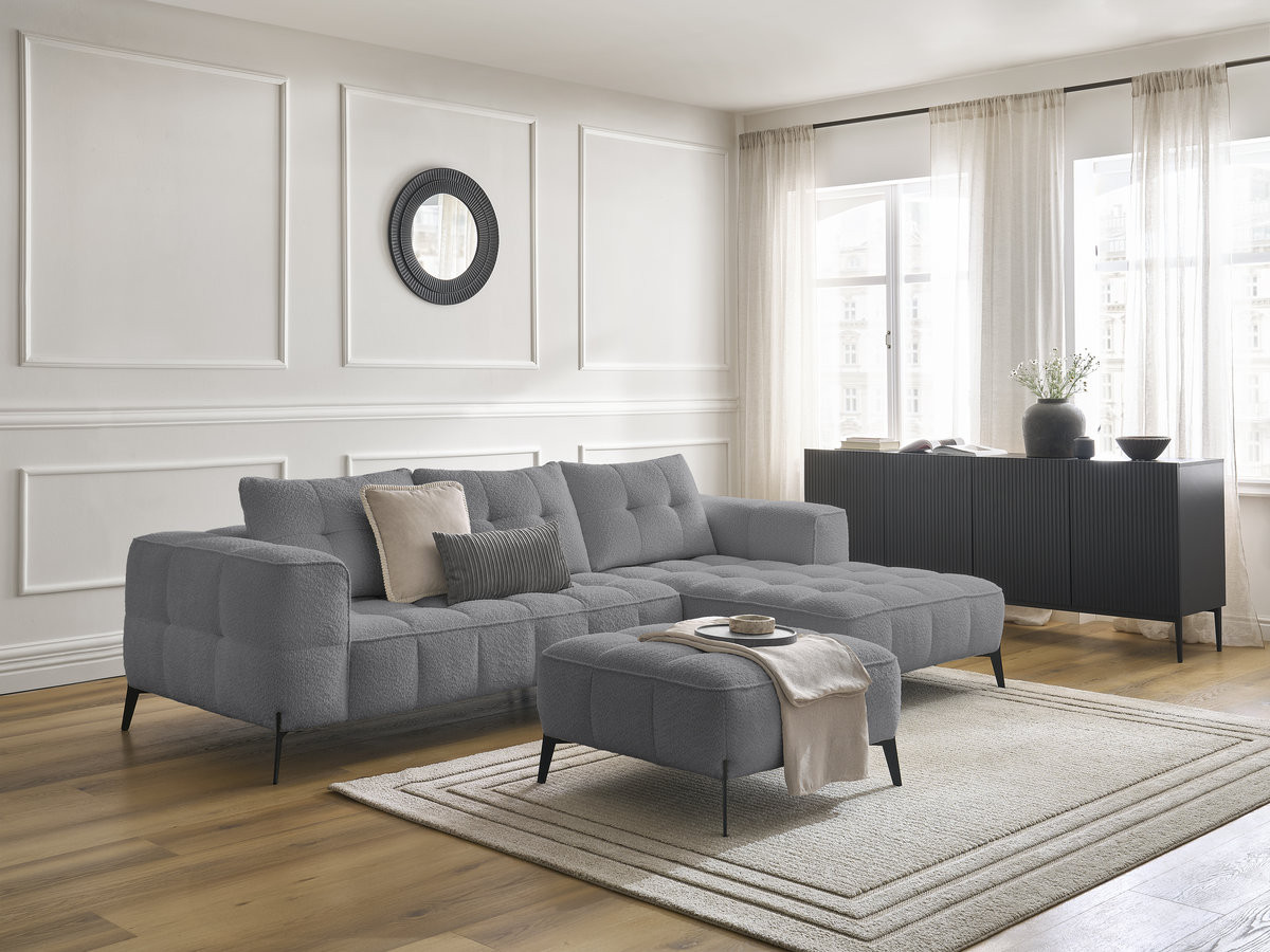 Bobochic Anis Ecksofa mit Pouf Bouclé-Stoff Dunkelgrau Ecke rechts