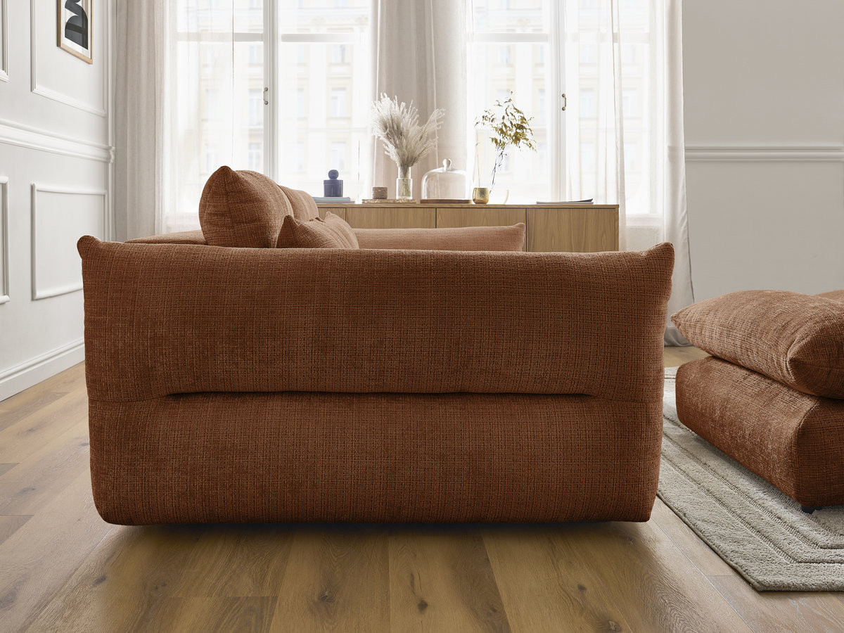 Bobochic Neil Sofa 3-Sitzer mit Pouf Strukturstoff Orange