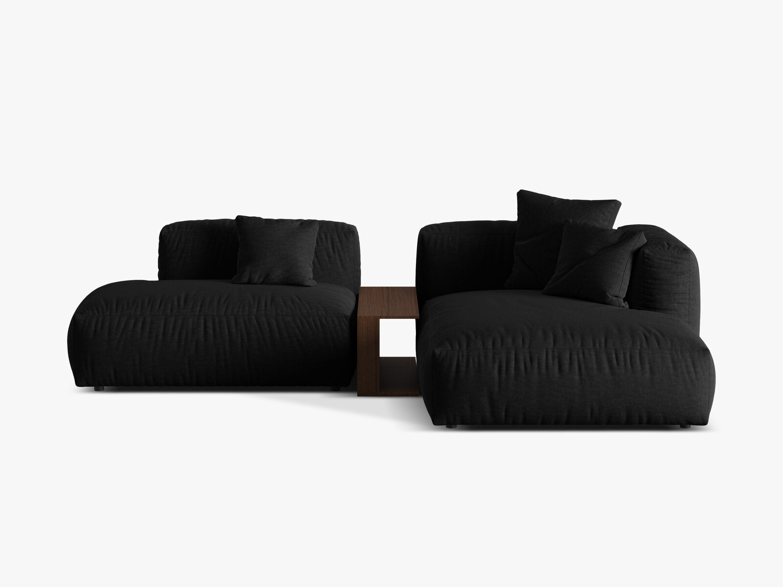 Micadoni Ecksofa Martina 2-Sitzer mit Couchtisch Rechts Strukturierter Stoff Schwarz