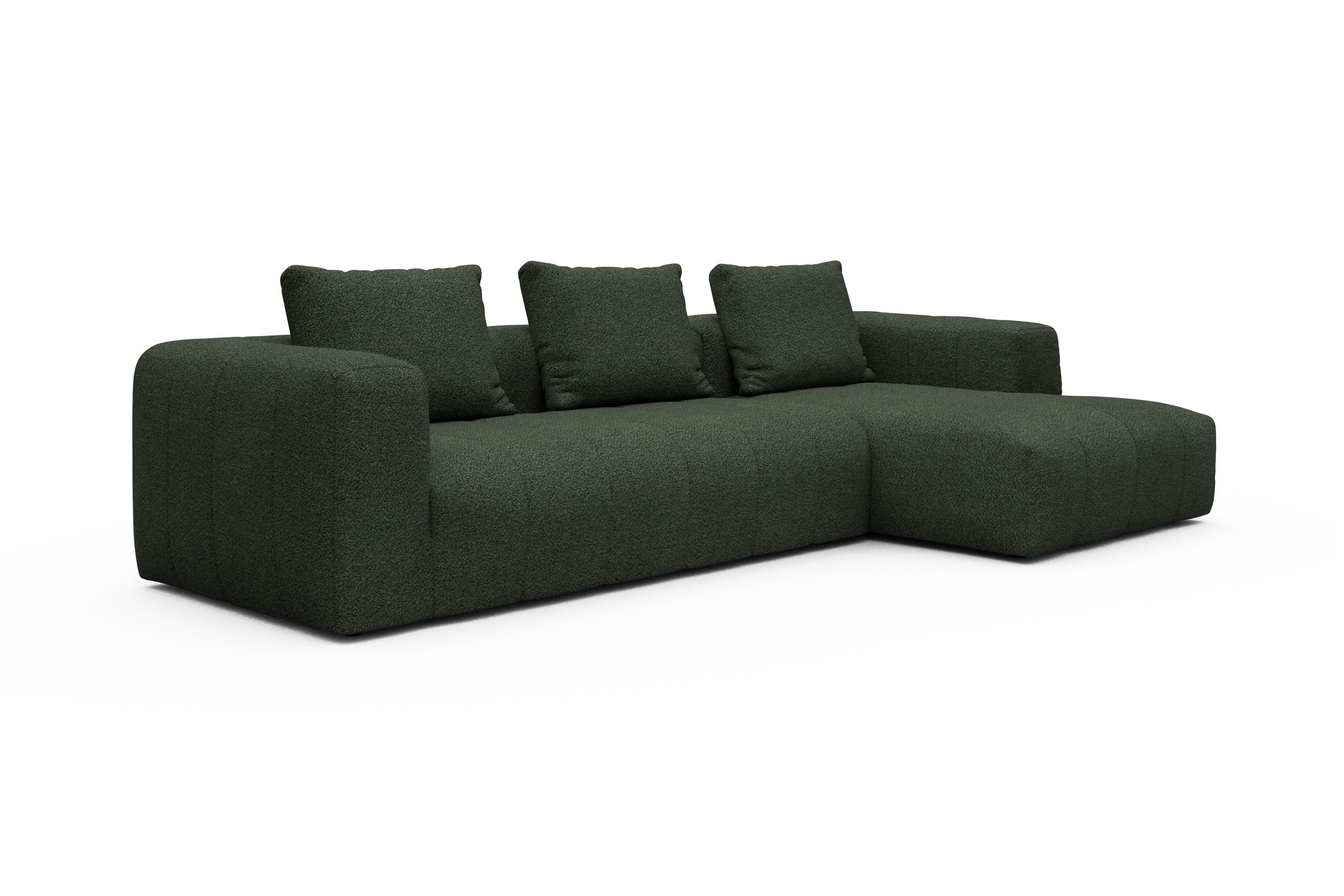 Ecksofa Hugo 2,5-Sitzer Armlehne links mit Chaiselongue Vanora-Deep-Green