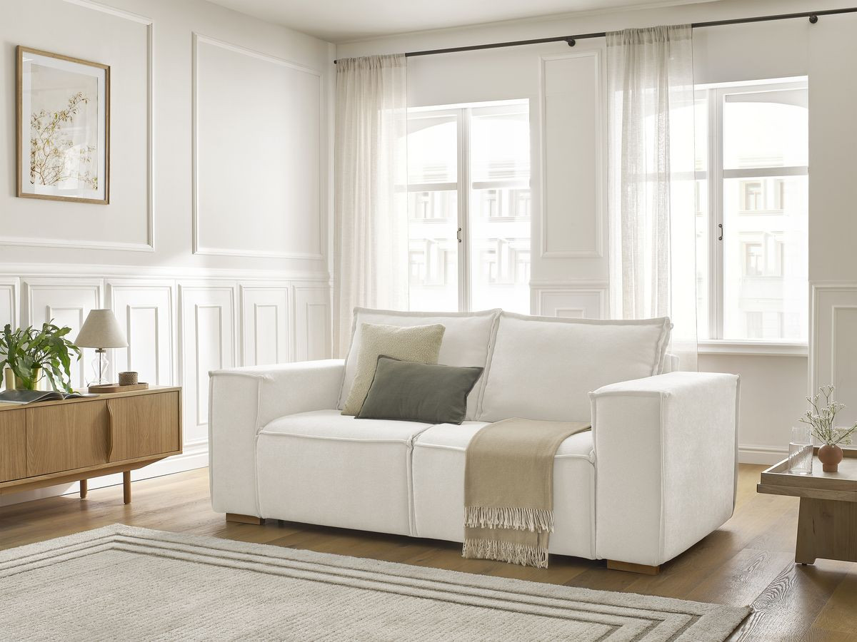 Bobochic Chelsea Schlafsofa 3-Sitzer Strukturstoff Weiß, Liegefläche 140 × 200 cm
