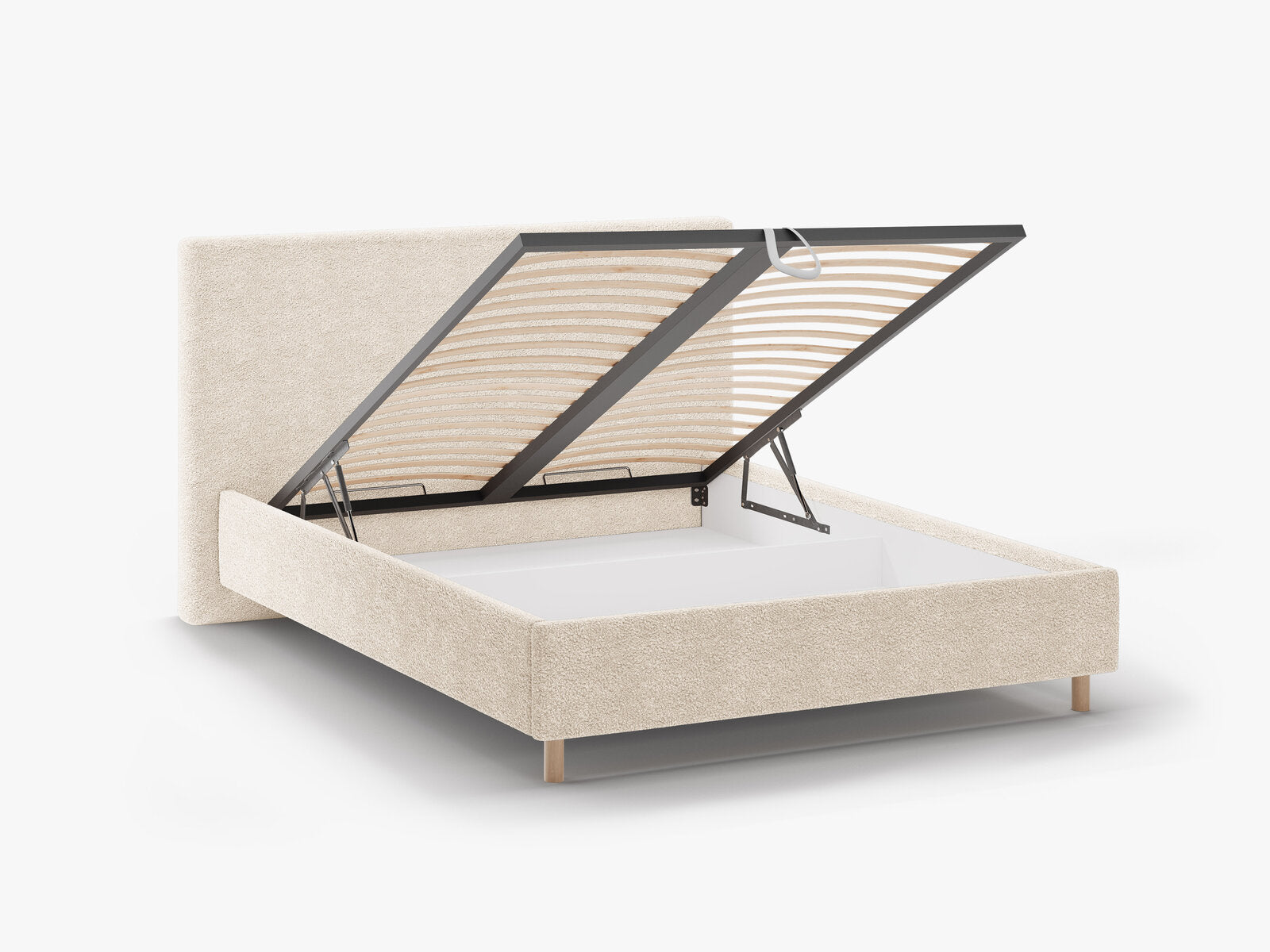 Micadoni Stauraumbett mit Kopfteil Eloise Boucle Rolf Helles Beige 160x200