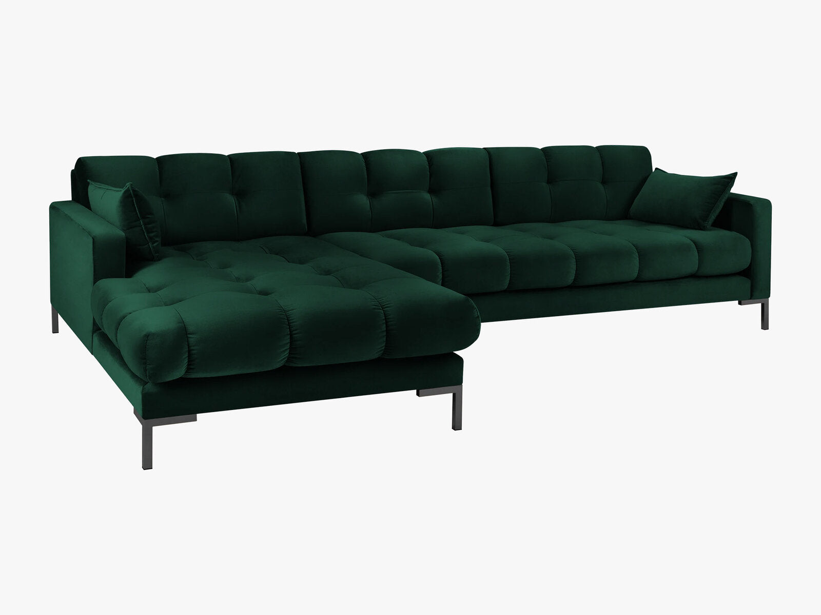 Micadoni Ecksofa Mamaia 5-Sitzer Links Samt Bluvel Flaschengrün schwarze Beine