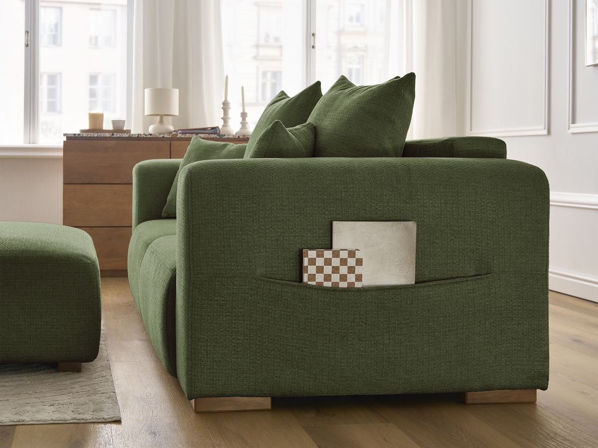Bobochic Sidonie Sofa 3-Sitzer mit Pouf Melange-Stoff Grün