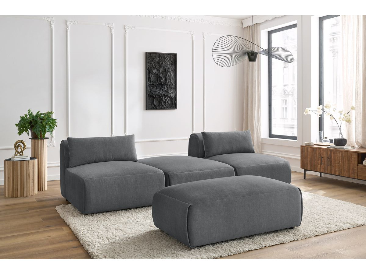 Bobochic Jeanne Sofa 4-Sitzer mit Pouf Samt Dunkelgrau