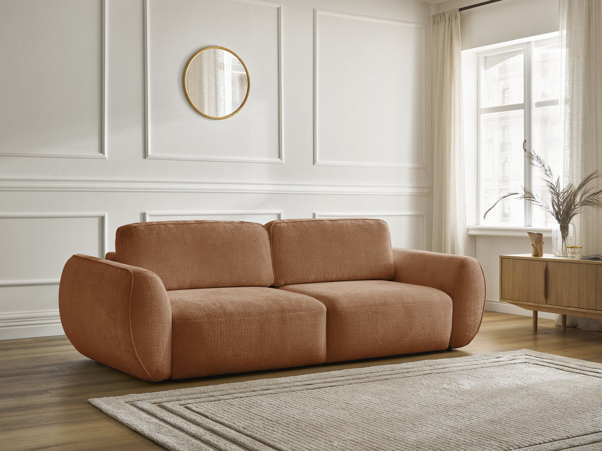 Bobochic Denise Schlafsofa 3-Sitzer mit Bettkasten Strukturstoff Orange