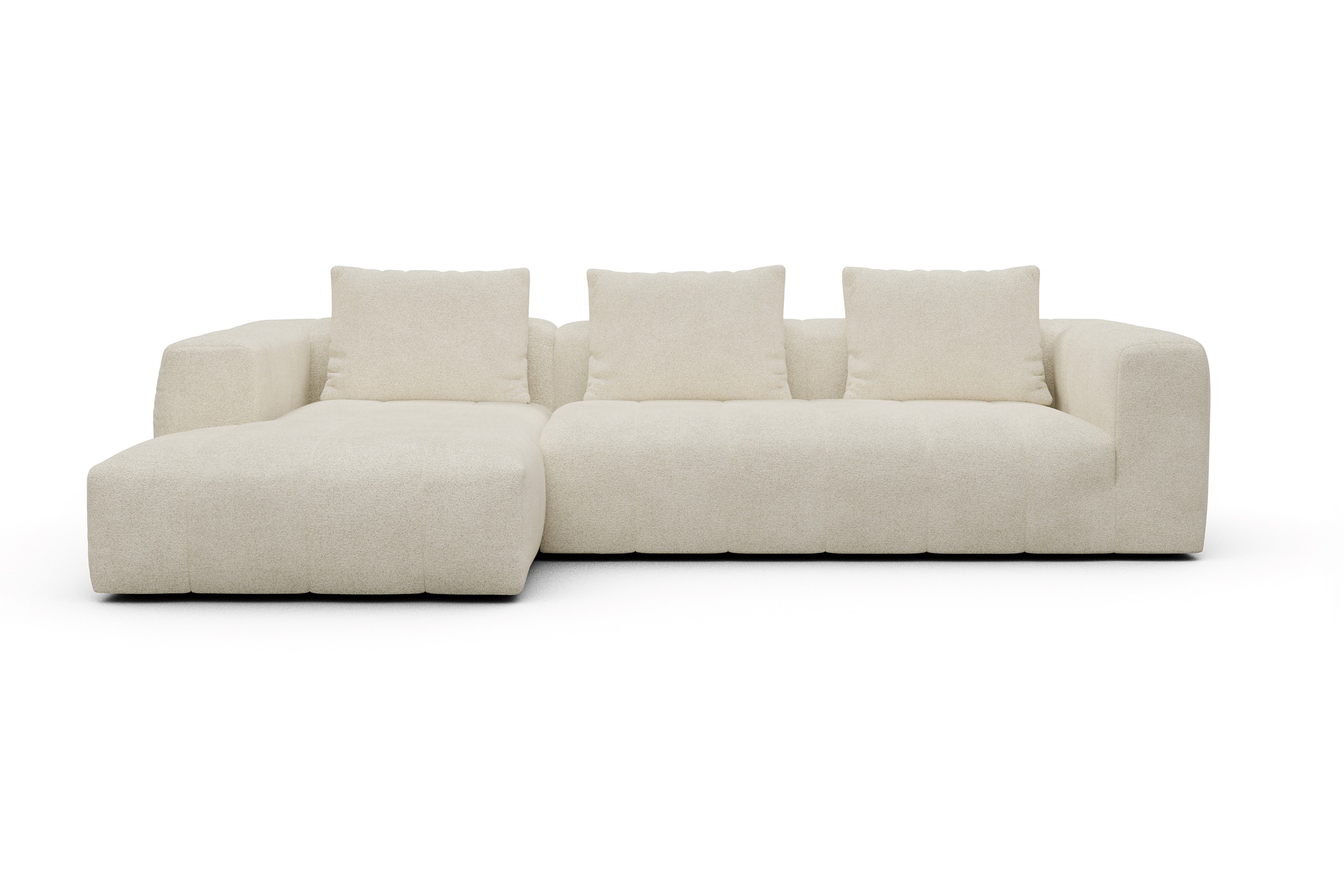 Ecksofa Hugo 2,5-Sitzer Armlehne rechts mit Chaiselongue Boucle-Off-White