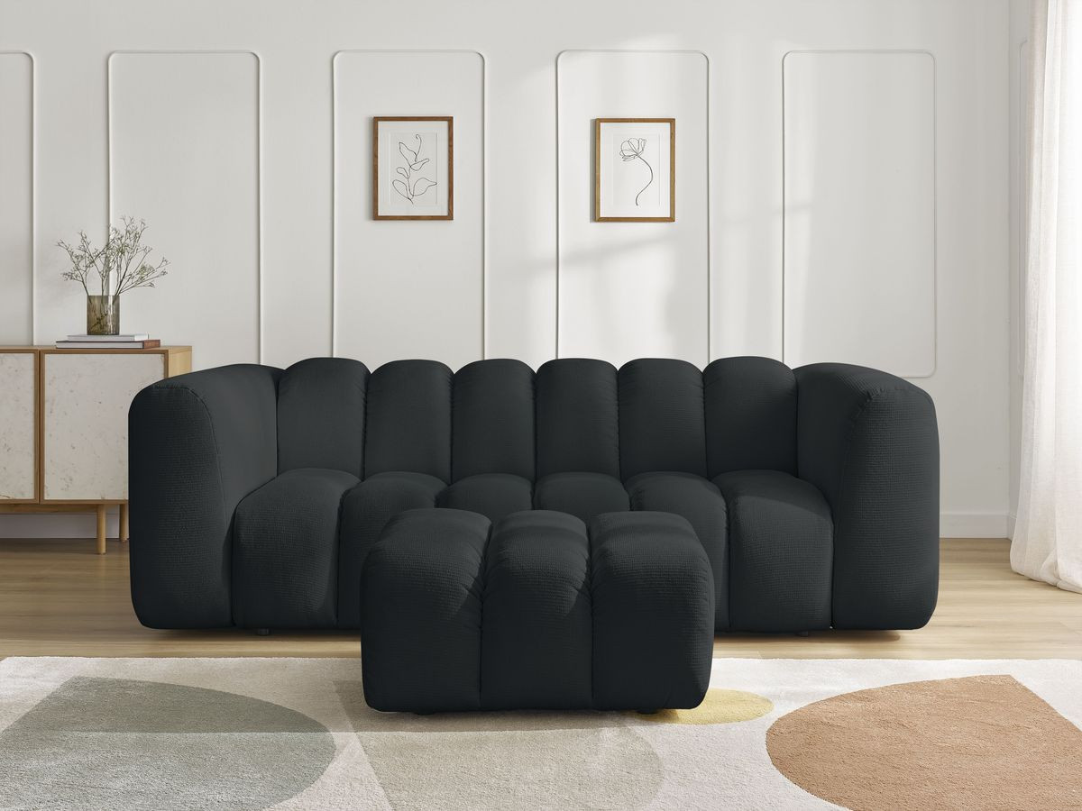 Bobochic Talia Sofa 3-Sitzer mit Pouf Melange-Stoff Schwarz