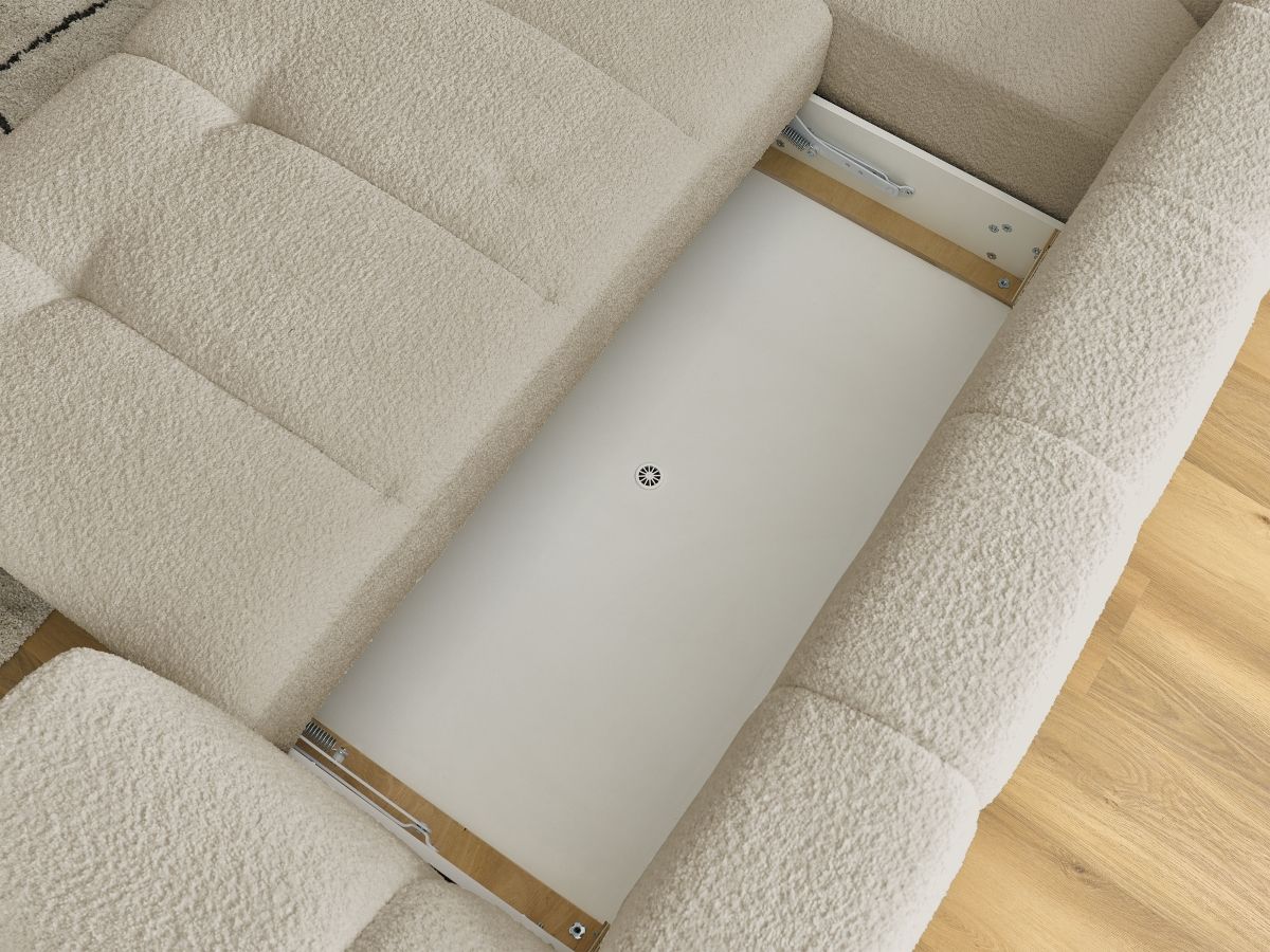 Bobochic Fuji Ecksofa mit Schlaffunktion und Bettkasten 282 × 204 cm Bouclé-Stoff Beige Ecke links