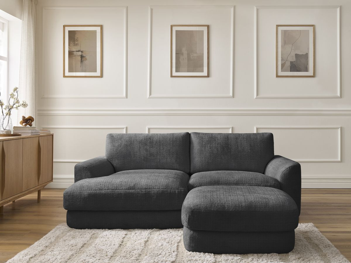 Bobochic Leonore Ecksofa mit Pouf Strukturstoff Schwarz Ecke links