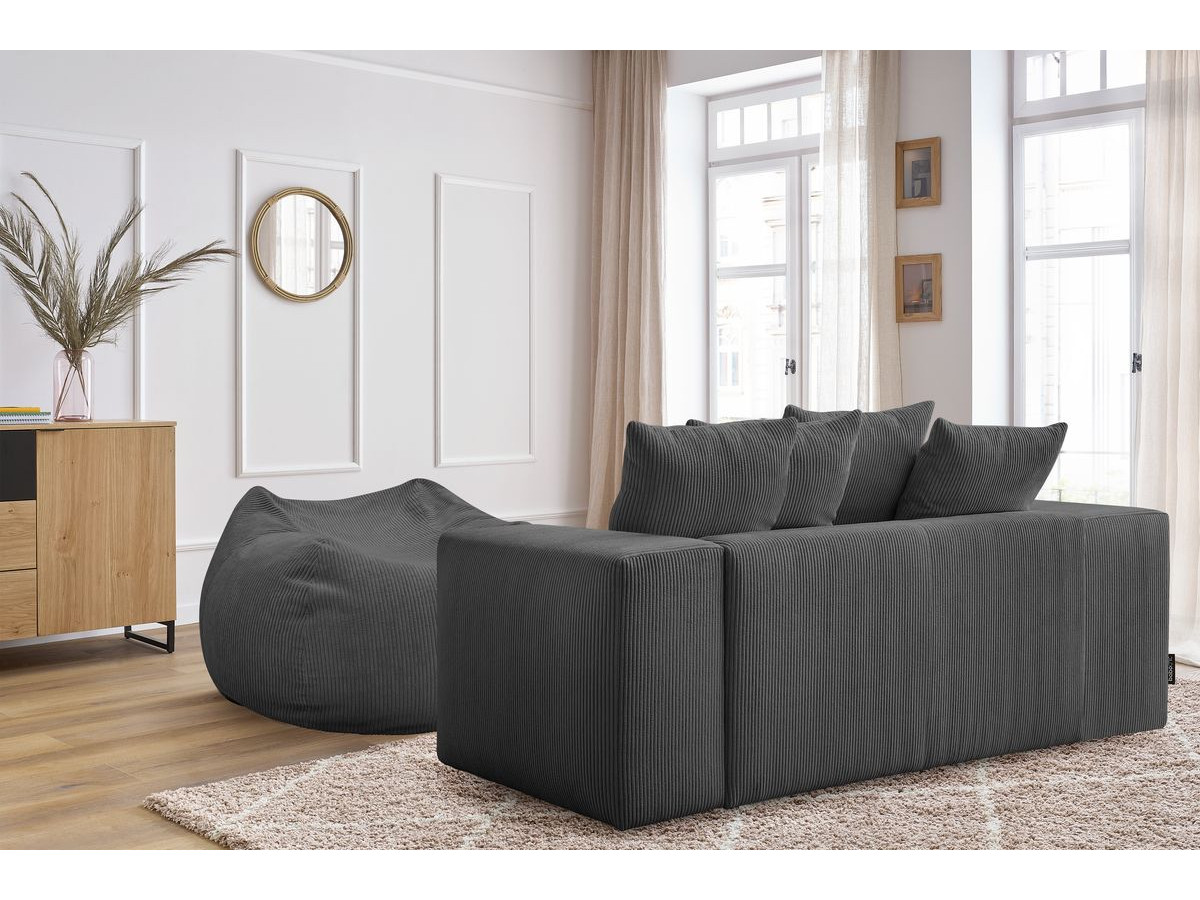 Bobochic Voltaire Sofa 2-Sitzer mit Pouf Cordsamt Dunkelgrau