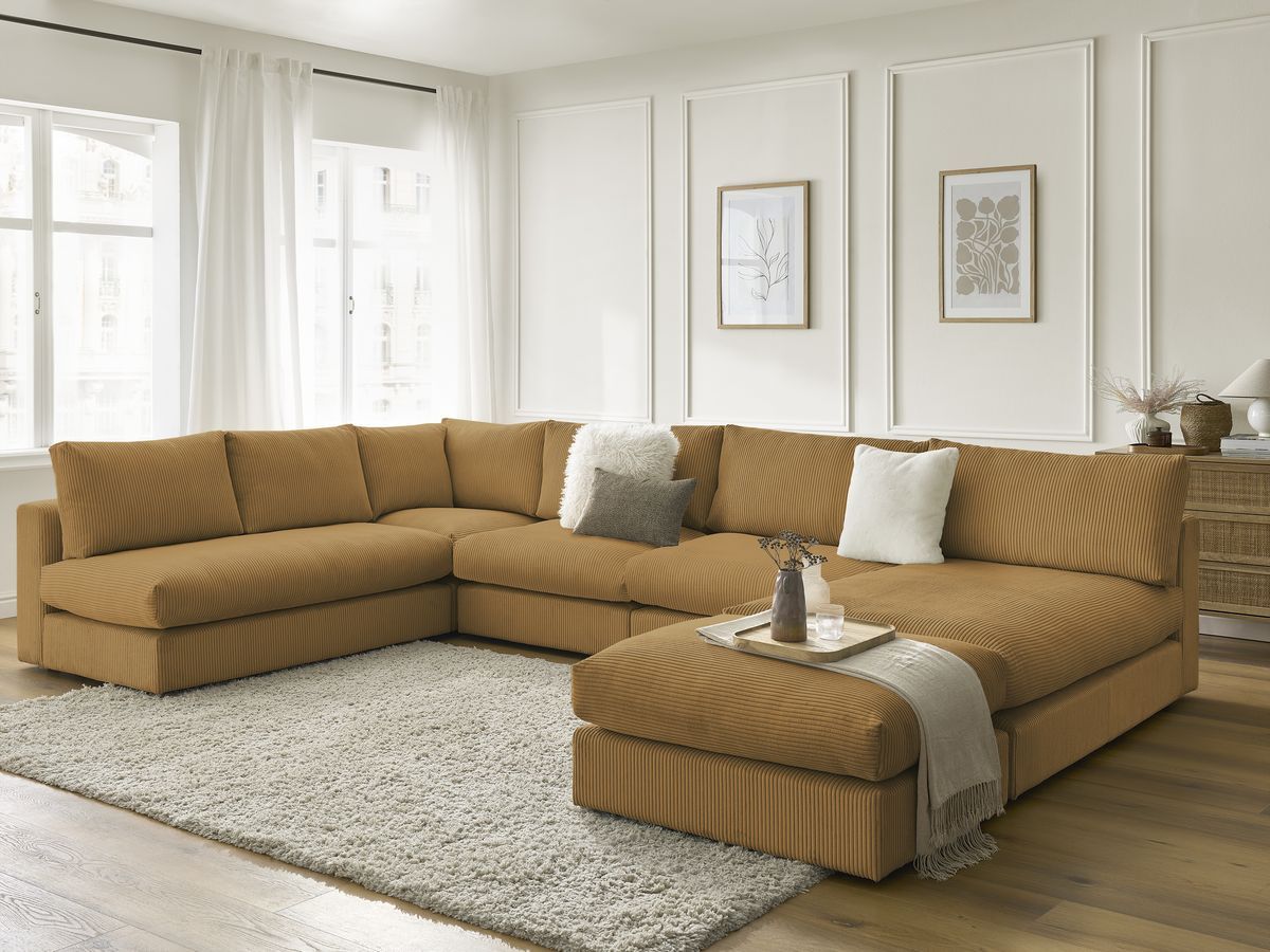Bobochic Paris Ecksofa mit Pouf 369 × 167 cm Cordsamt Gelb