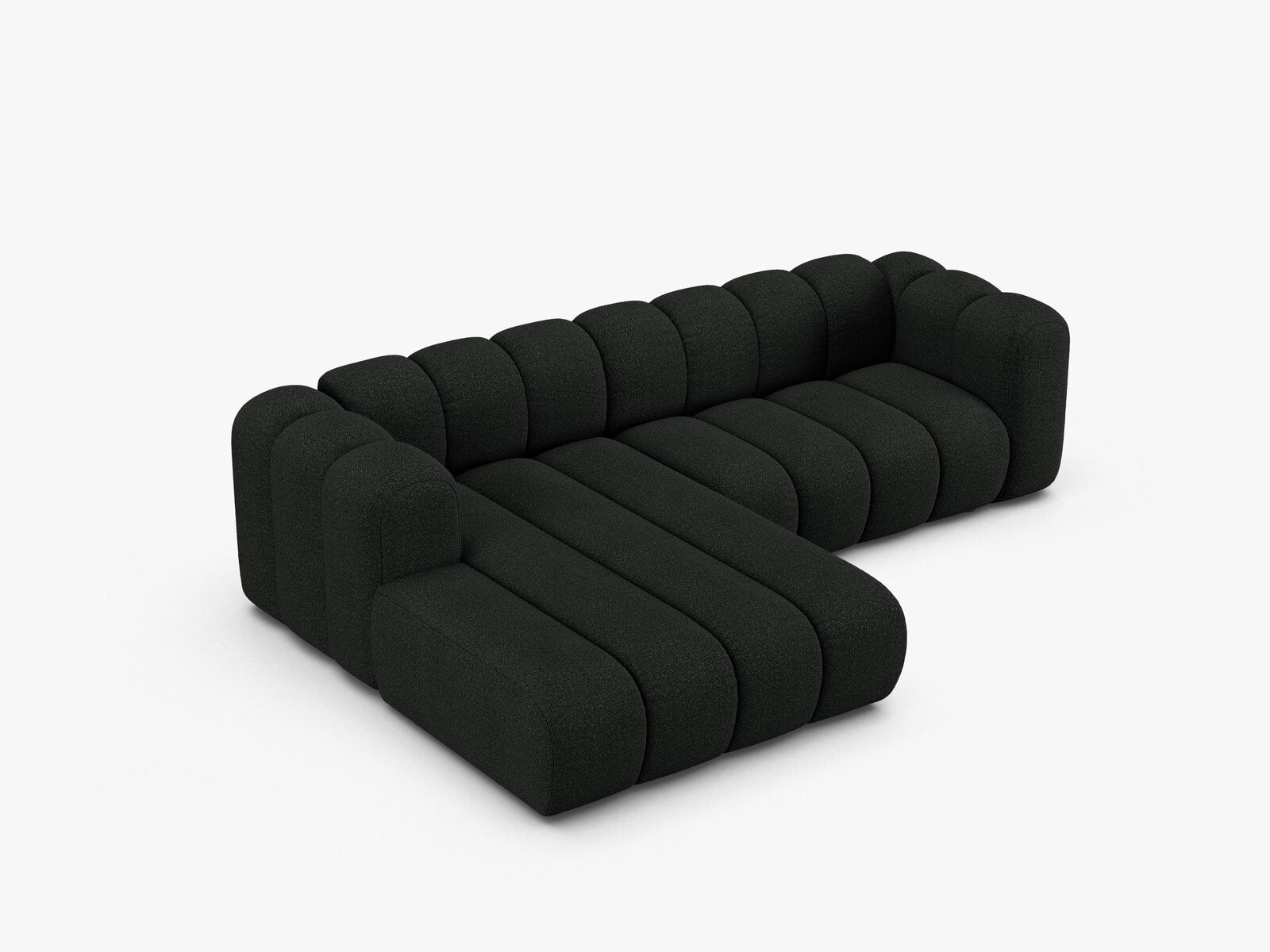 Micadoni Modulares Ecksofa Lupine 4-Sitzer mittelgroß Links Boucle Baloo Schwarz