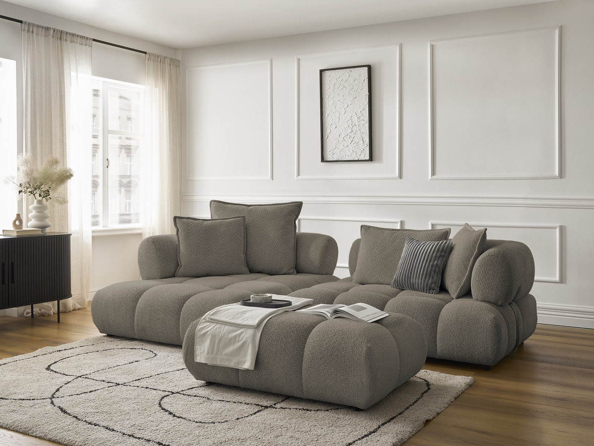 Bobochic Alya Ecksofa mit Pouf Bouclé-Stoff Taupe Ecke links