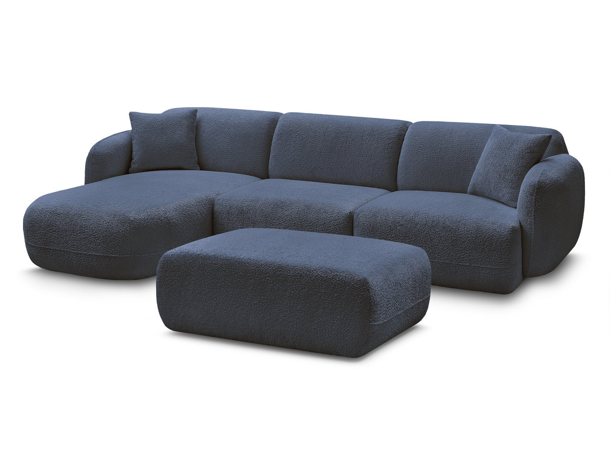 Bobochic Anda Ecksofa mit Pouf 292 × 163 cm Chenille Dunkelblau Ecke links
